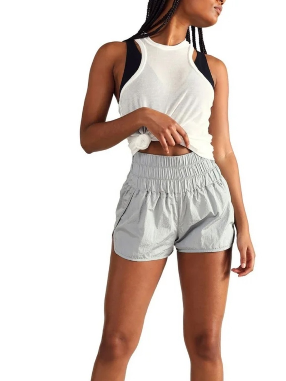 FP Movement by Free People Silver-Gray Ruched High-Waist Athletic Shorts